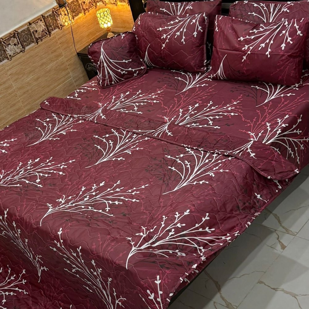 Modern Printed Bedspread with Matching Covers – 7 Pcs - myhomestore.com.pk
