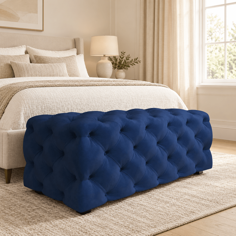 Modern Rectangular Velvet Ottoman - myhomestore.com.pk