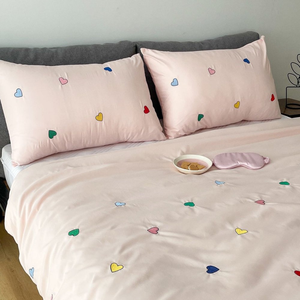 Multi Heart Embroidered Cotton Duvet Set - myhomestore.com.pk