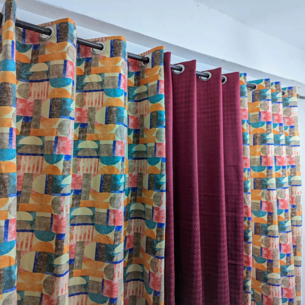 Multi Tiles Cotton Duck Window Curtains - myhomestore.com.pk