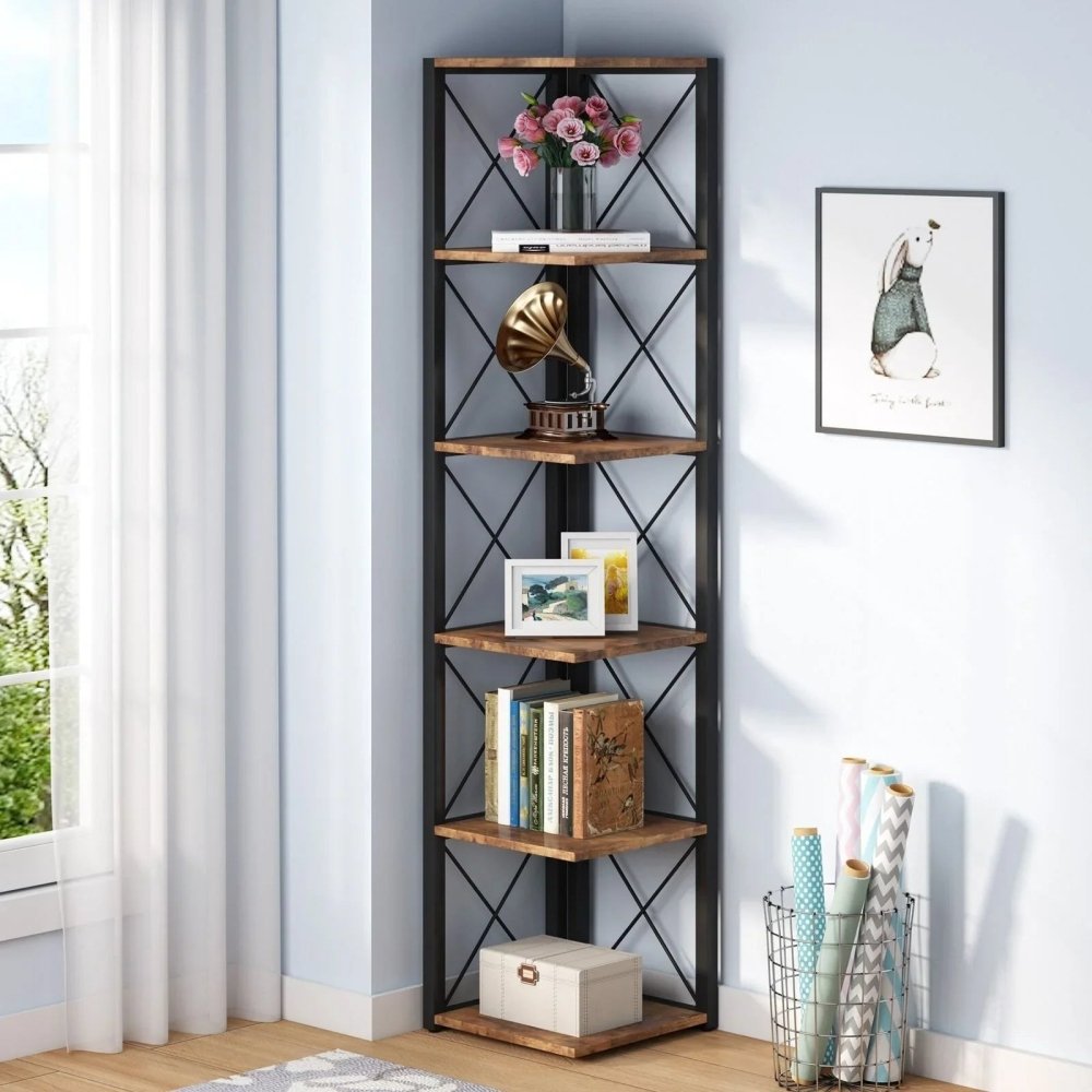 Multi - use 6 Tier Bookshelf Bookcase Mini Storage Rack Corner Shelf Home Decor - myhomestore.com.pk