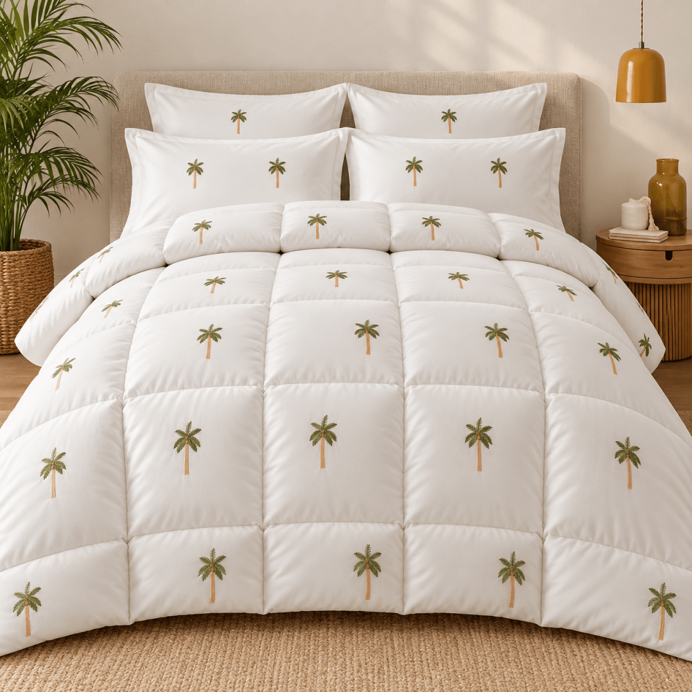 Neutral Palm Embroidered Comforter - King - myhomestore.com.pk
