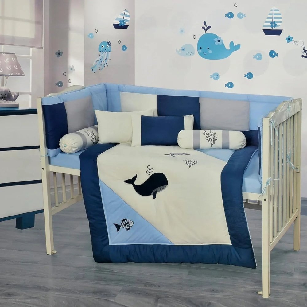 Ocean Friends Whale Baby Crib Bedding Set - myhomestore.com.pk