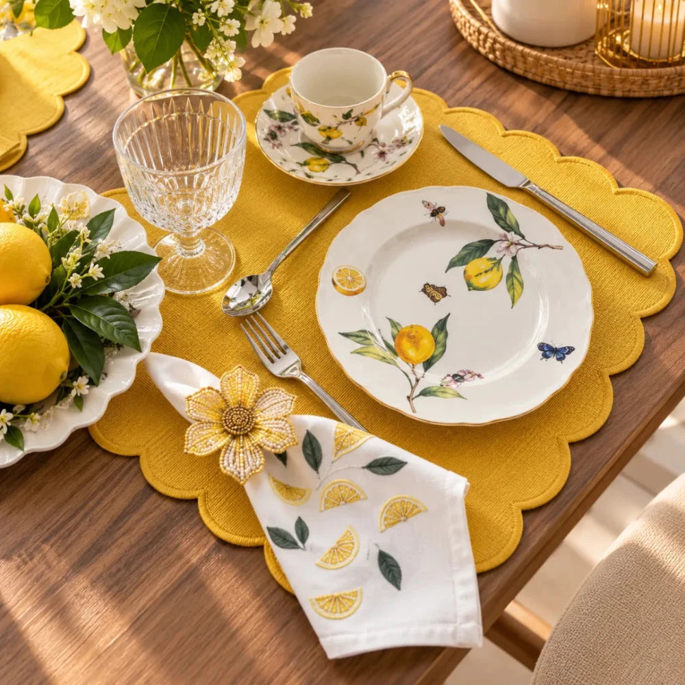 Off White Napkins with Small Lemons embroidered - myhomestore.com.pk