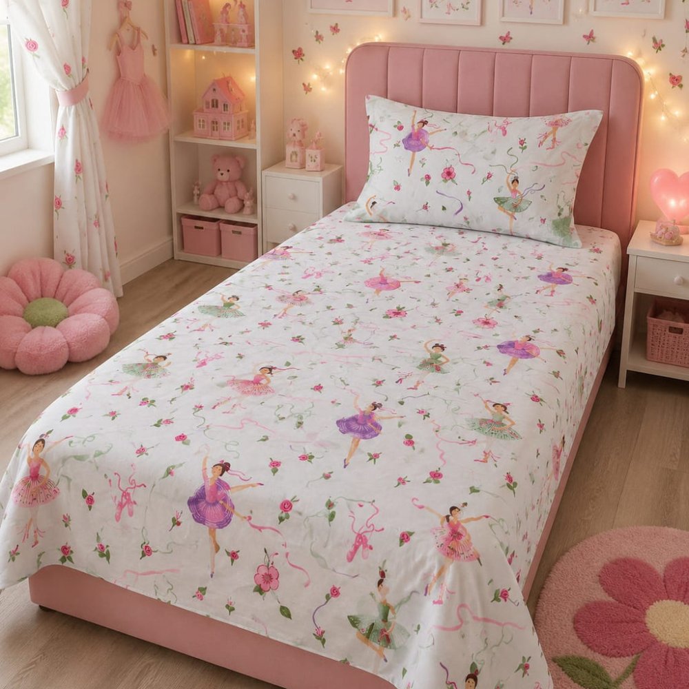 Pink Ballerina Kids Bed-sheet - myhomestore.com.pk