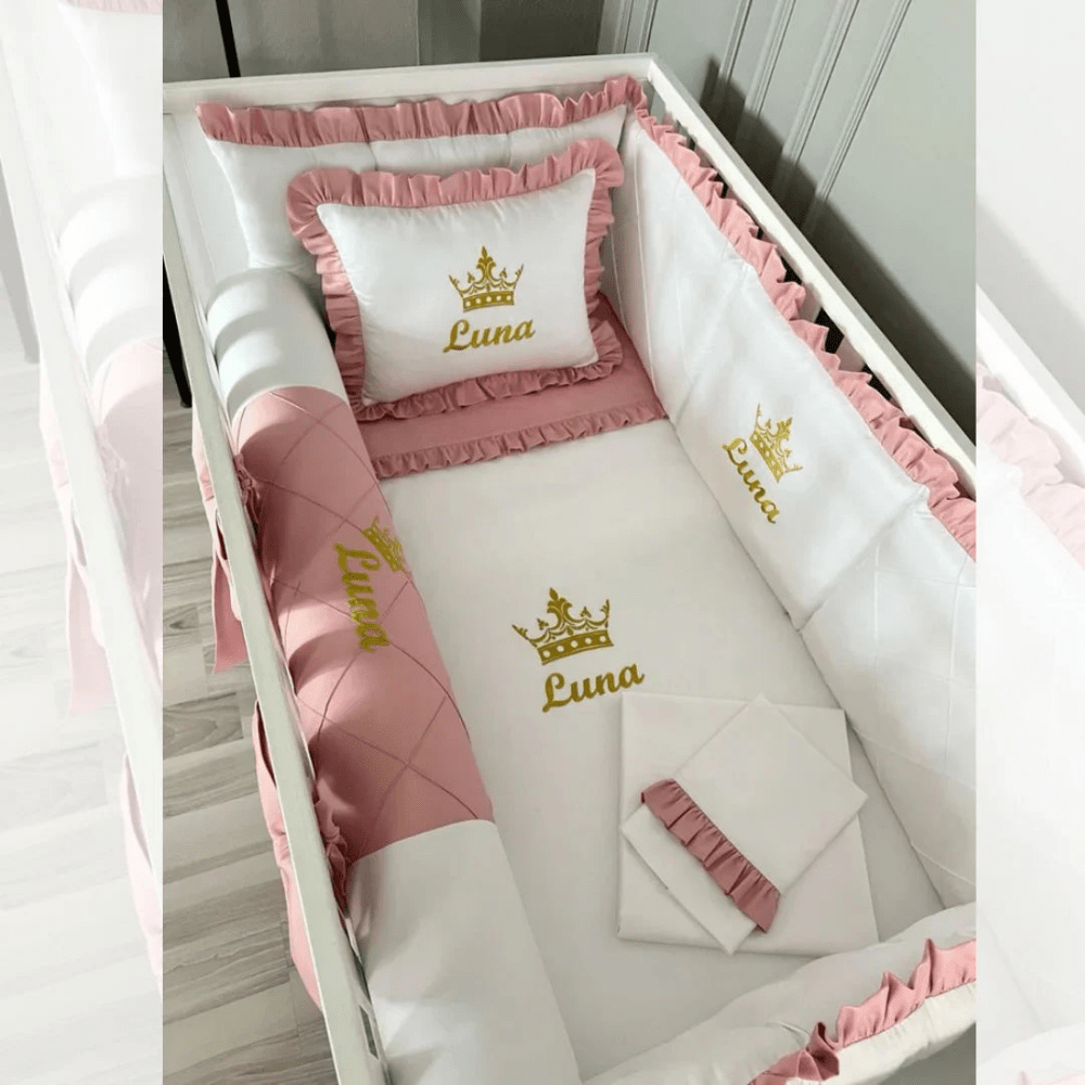 Pink Ruffle Lace Baby Set Cot - myhomestore.com.pk