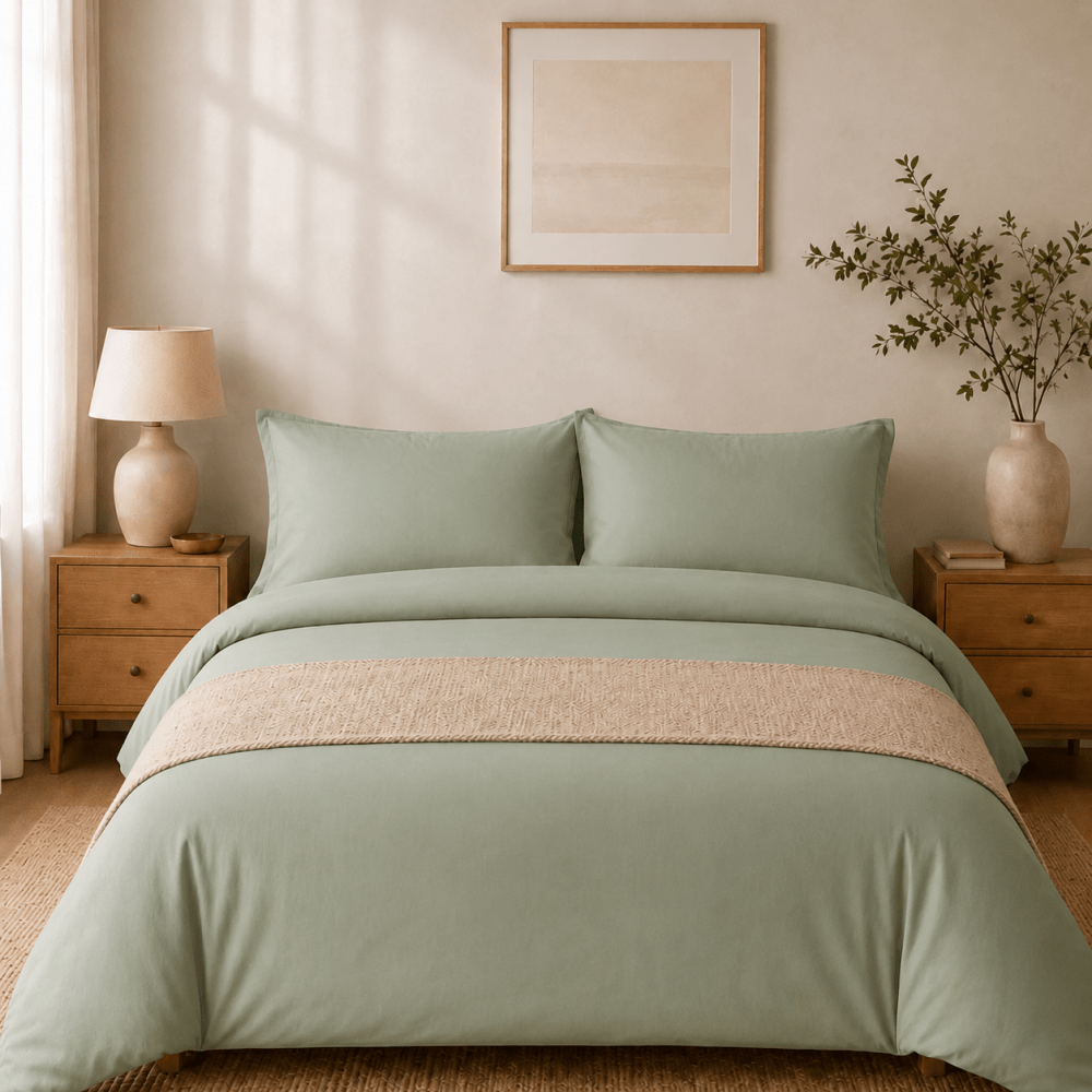 Plain Dyed Duvet Cover Set – Light Green - myhomestore.com.pk
