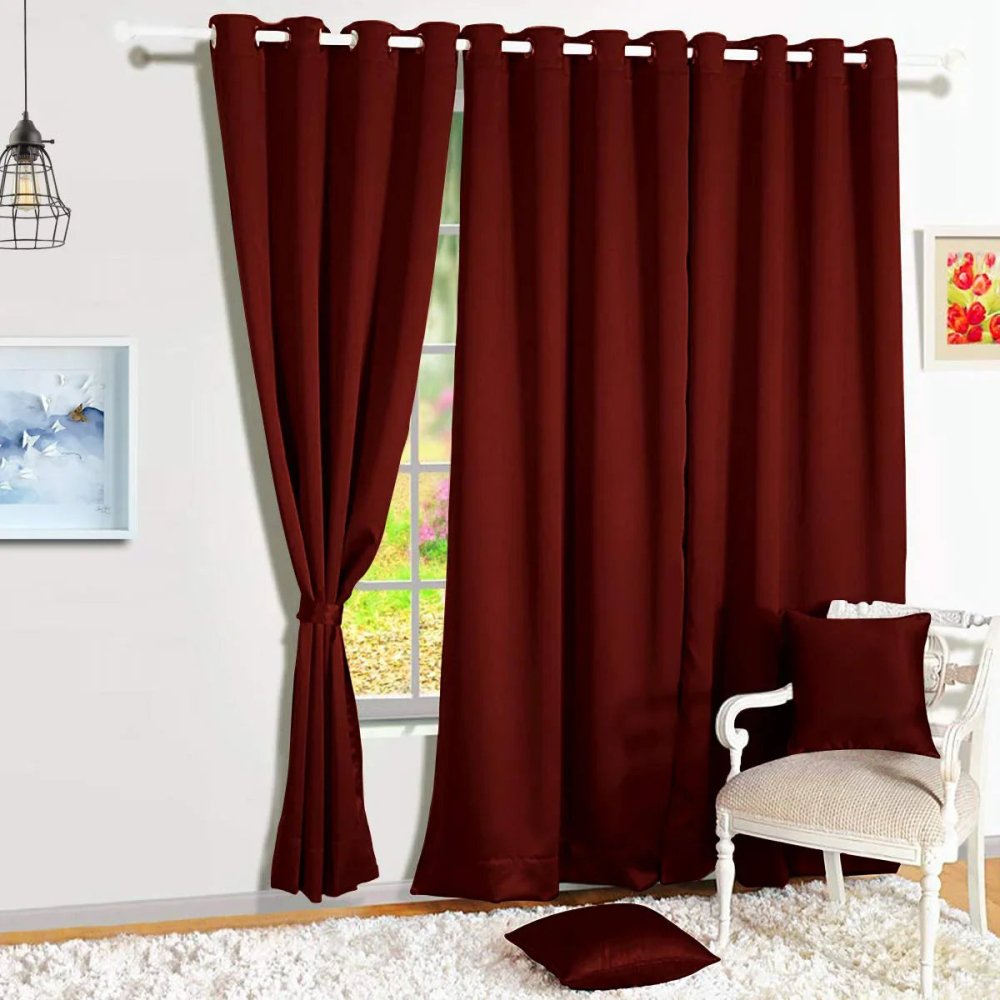 Plain Dyed Eyelet Curtains with linning (Meroon) - myhomestore.com.pk