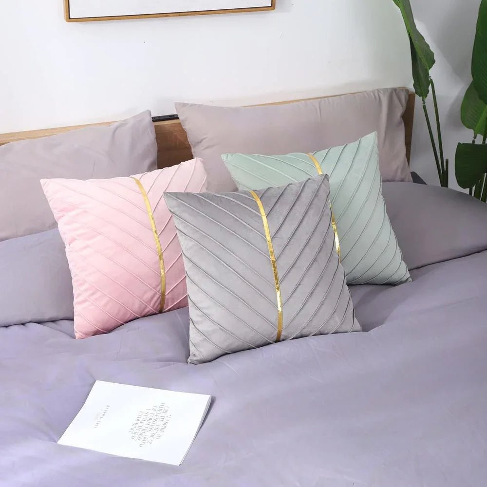 Pleated Cushion Cover With Golden Ribbon - myhomestore.com.pk