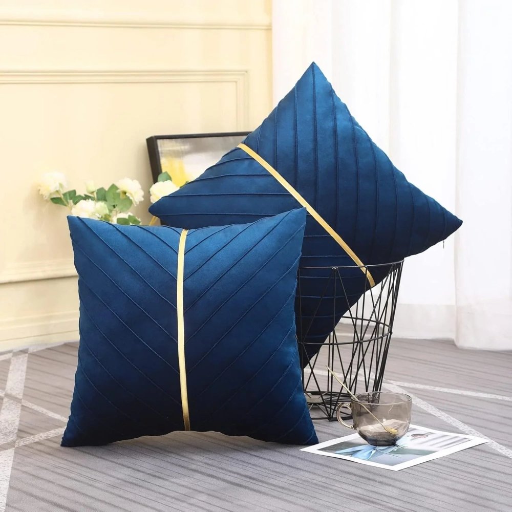 Pleated Cushion Cover With Golden Ribbon - myhomestore.com.pk