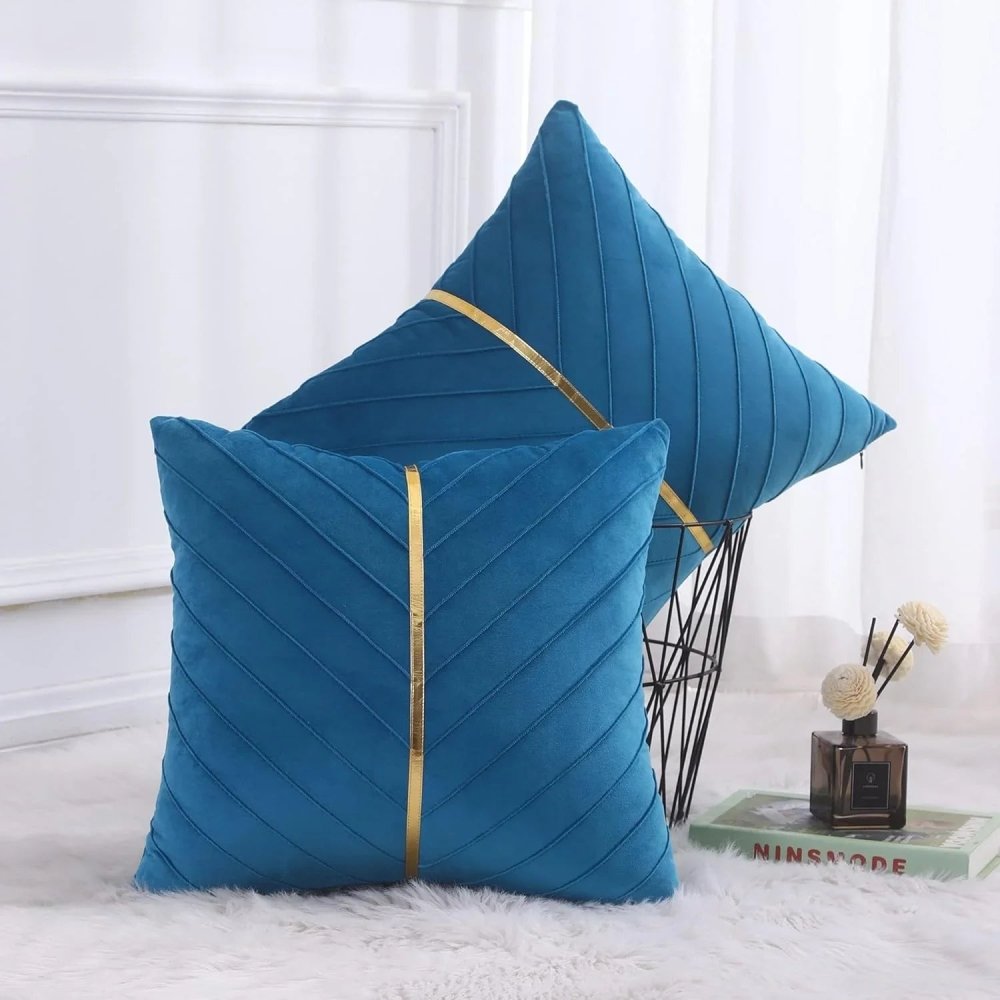 Pleated Cushion Cover With Golden Ribbon - myhomestore.com.pk