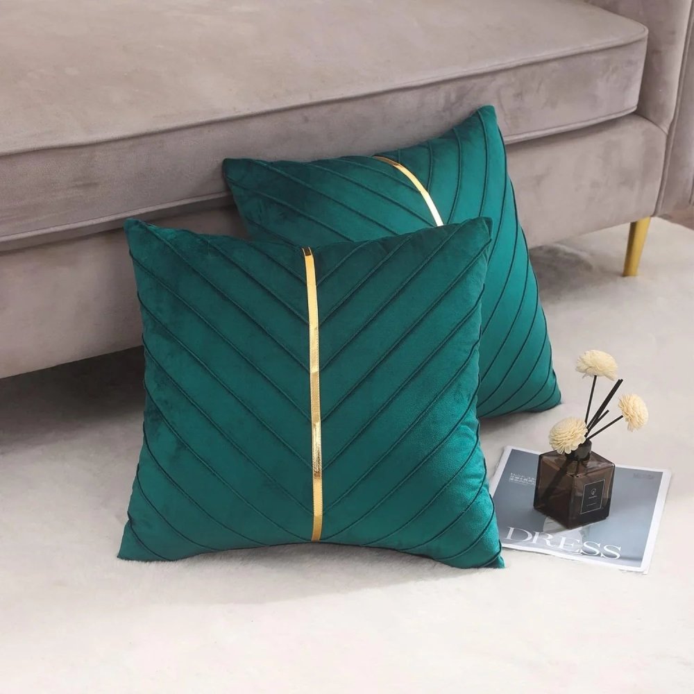Pleated Cushion Cover With Golden Ribbon - myhomestore.com.pk
