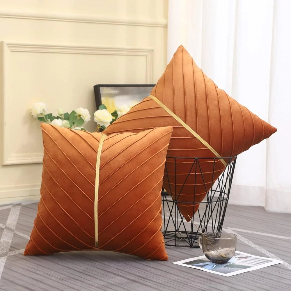 Pleated Cushion Cover With Golden Ribbon - myhomestore.com.pk