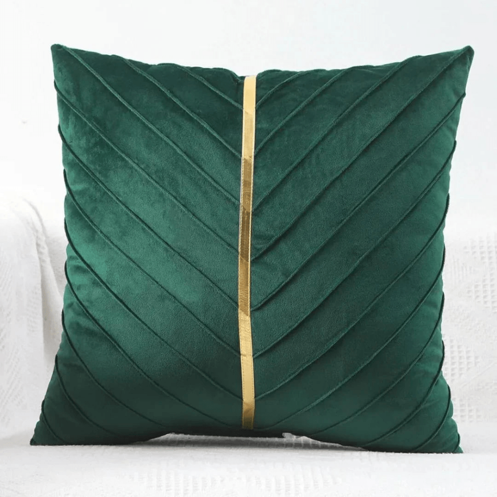 Pleated Cushion Cover With Golden Ribbon - myhomestore.com.pk