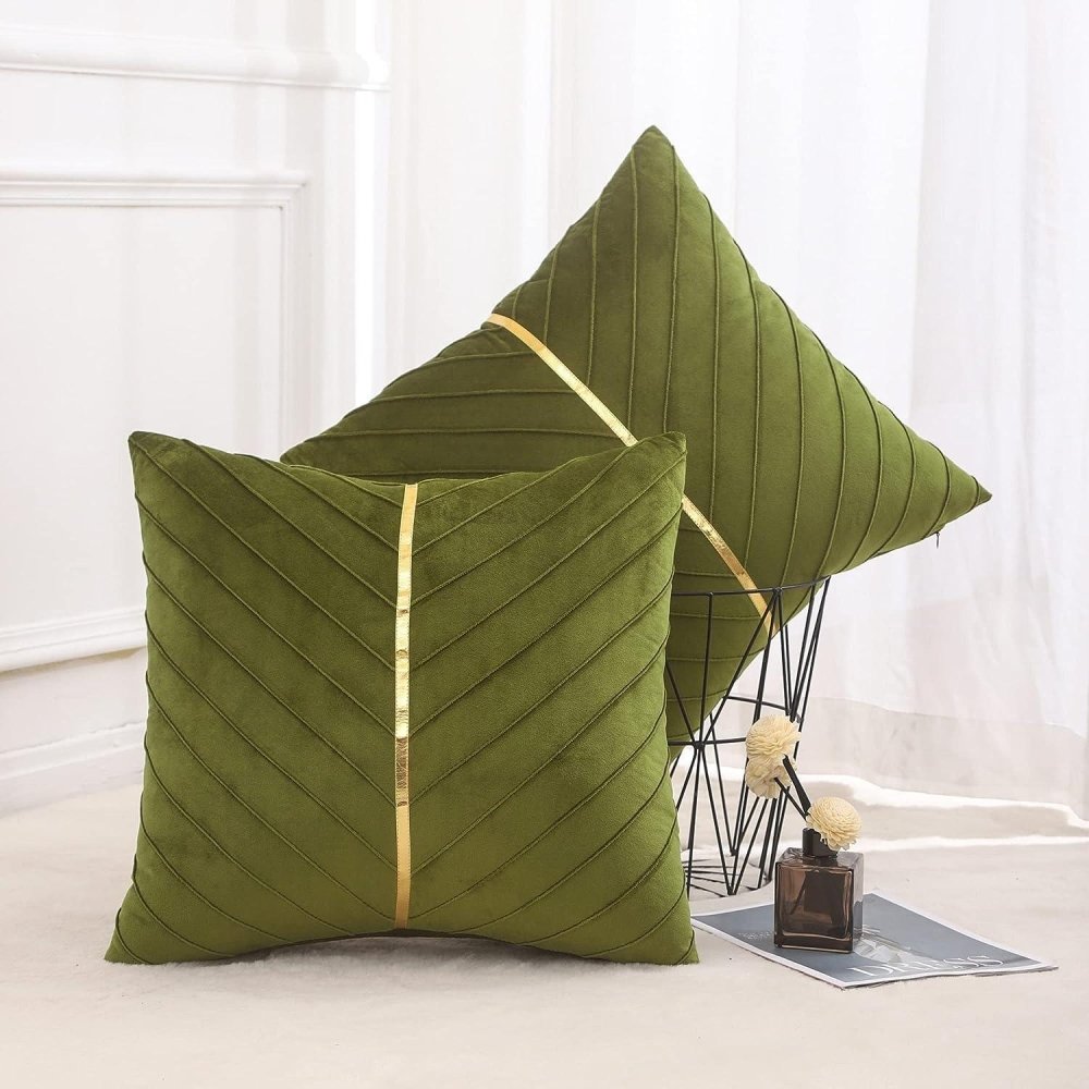 Pleated Cushion Cover With Golden Ribbon - myhomestore.com.pk