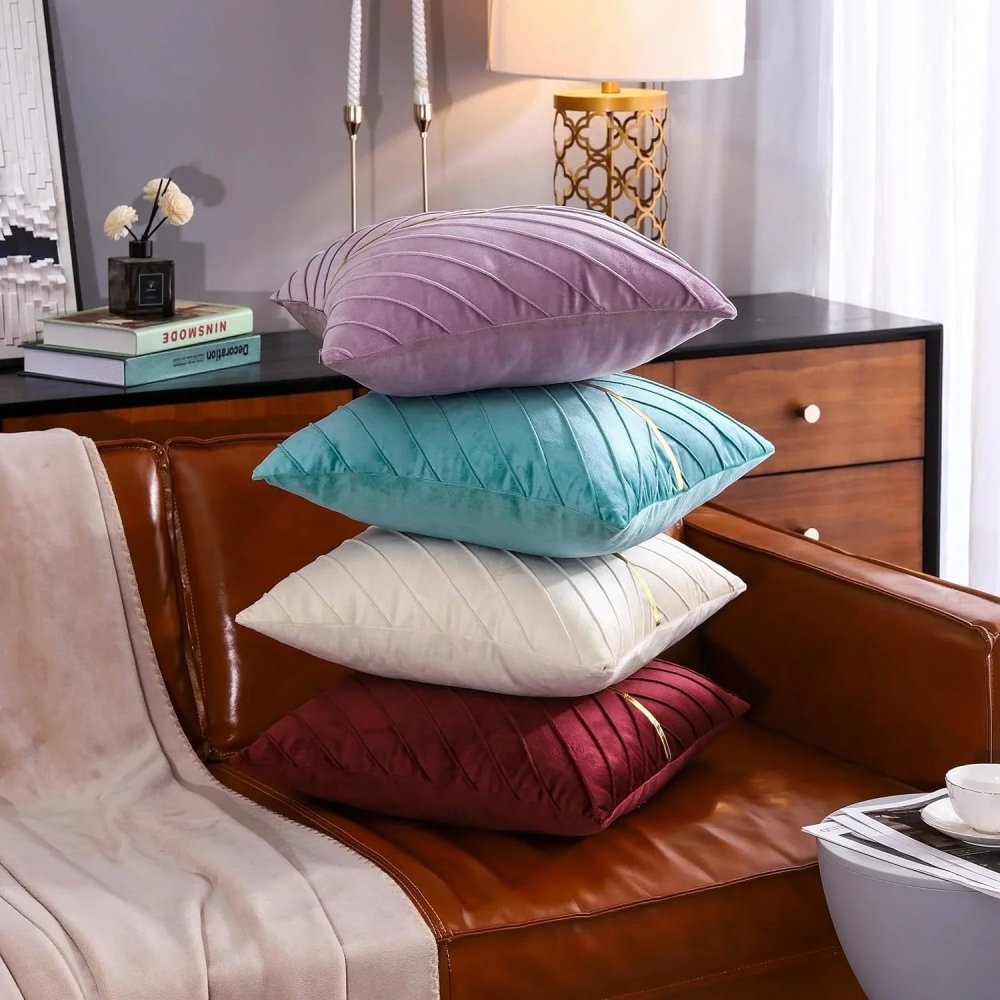 Pleated Cushion Cover With Golden Ribbon - myhomestore.com.pk