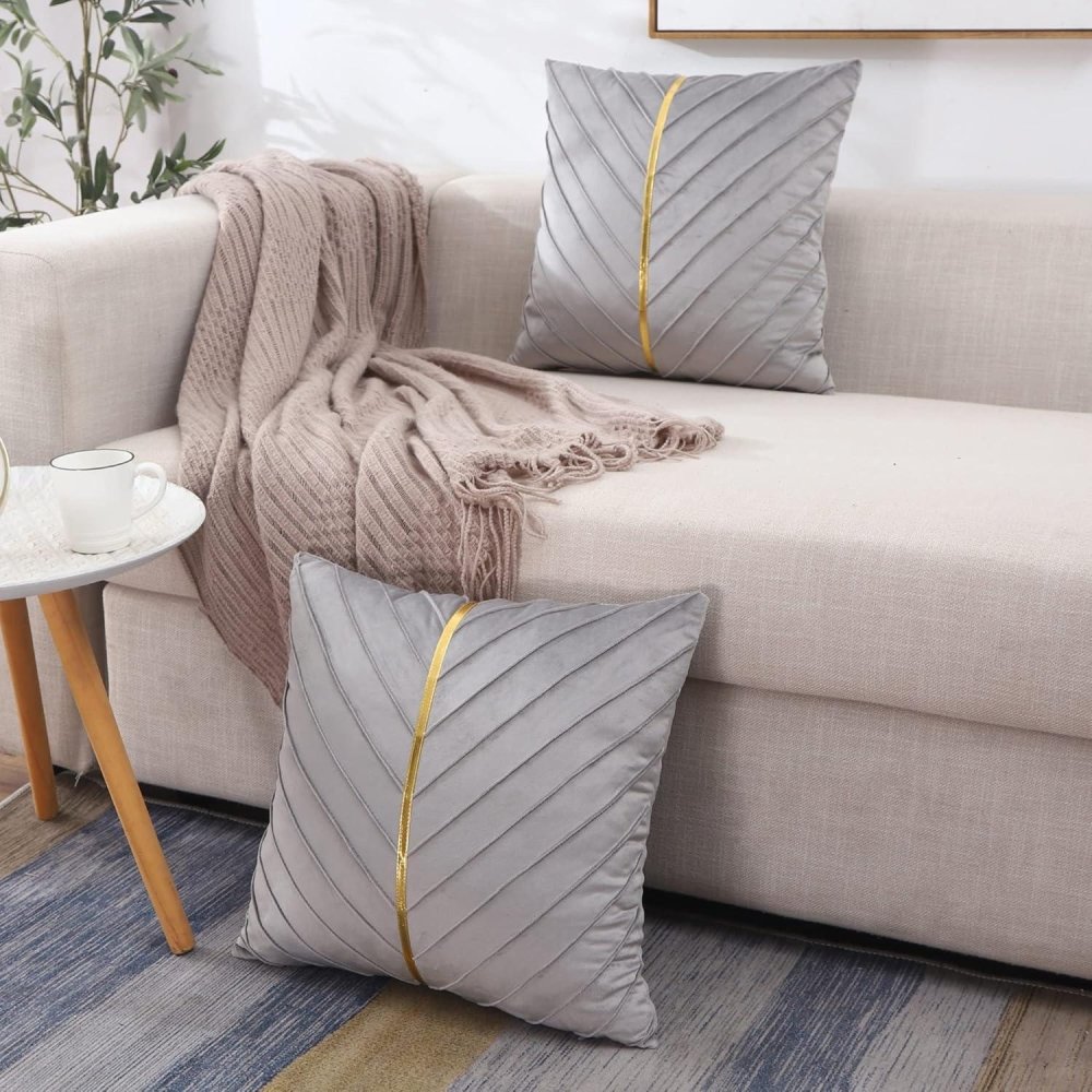 Pleated Cushion Cover With Golden Ribbon - myhomestore.com.pk