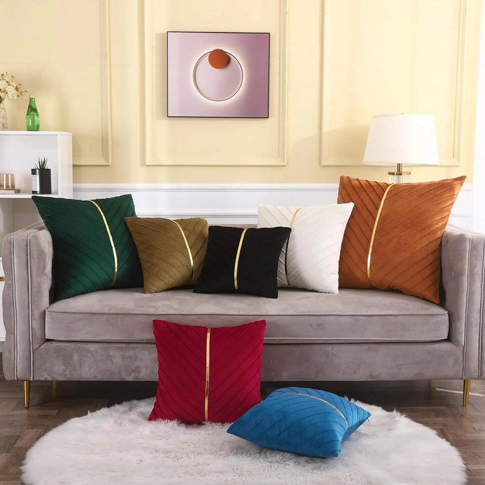 Pleated Cushion Cover With Golden Ribbon - myhomestore.com.pk