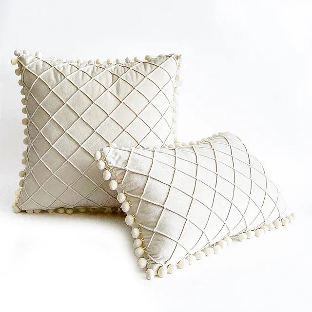 Pleated Cushion Cover with pom pom lace - myhomestore.com.pk