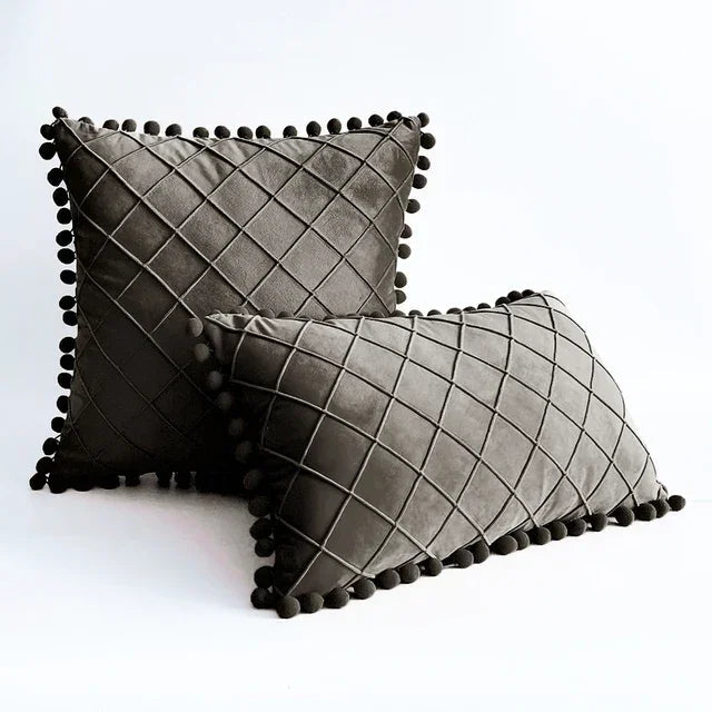 Pleated Cushion Cover with pom pom lace - myhomestore.com.pk