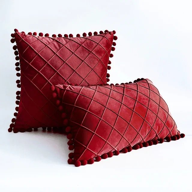 Pleated Cushion Cover with pom pom lace - myhomestore.com.pk