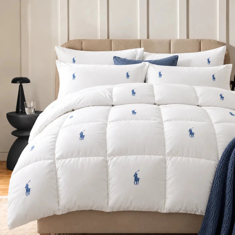 Polo Embroidered Comforter white with Blue- King - myhomestore.com.pk