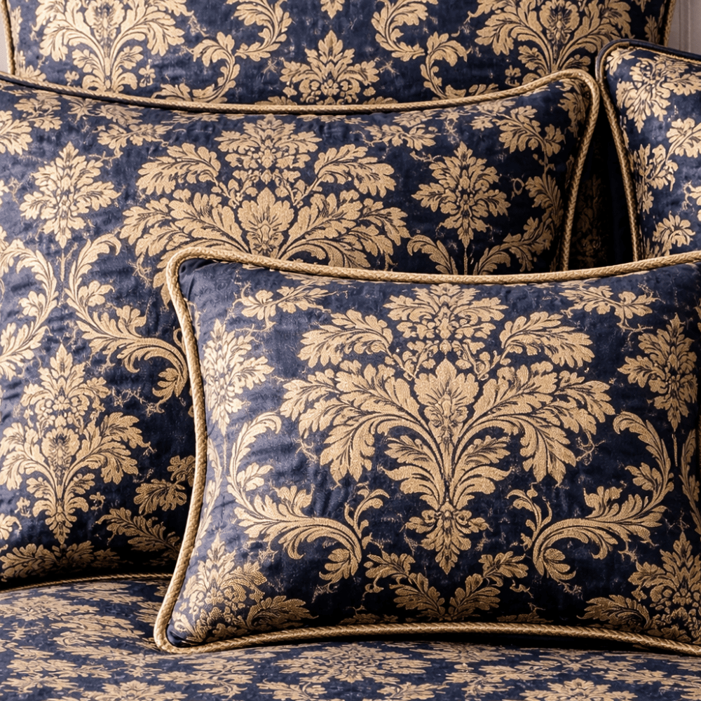 Premium Damask Jacquard Bedding Set in Navy Blue & Gold - myhomestore.com.pk