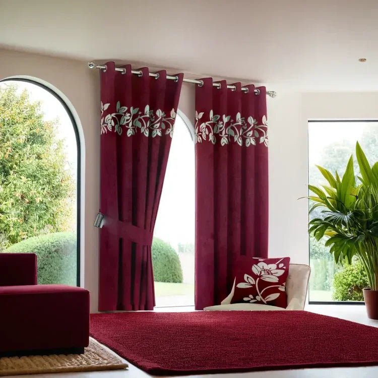 Premium Lasercut Velvet Floral Pattern Curtains – Luxurious Drapes in pair - myhomestore.com.pk