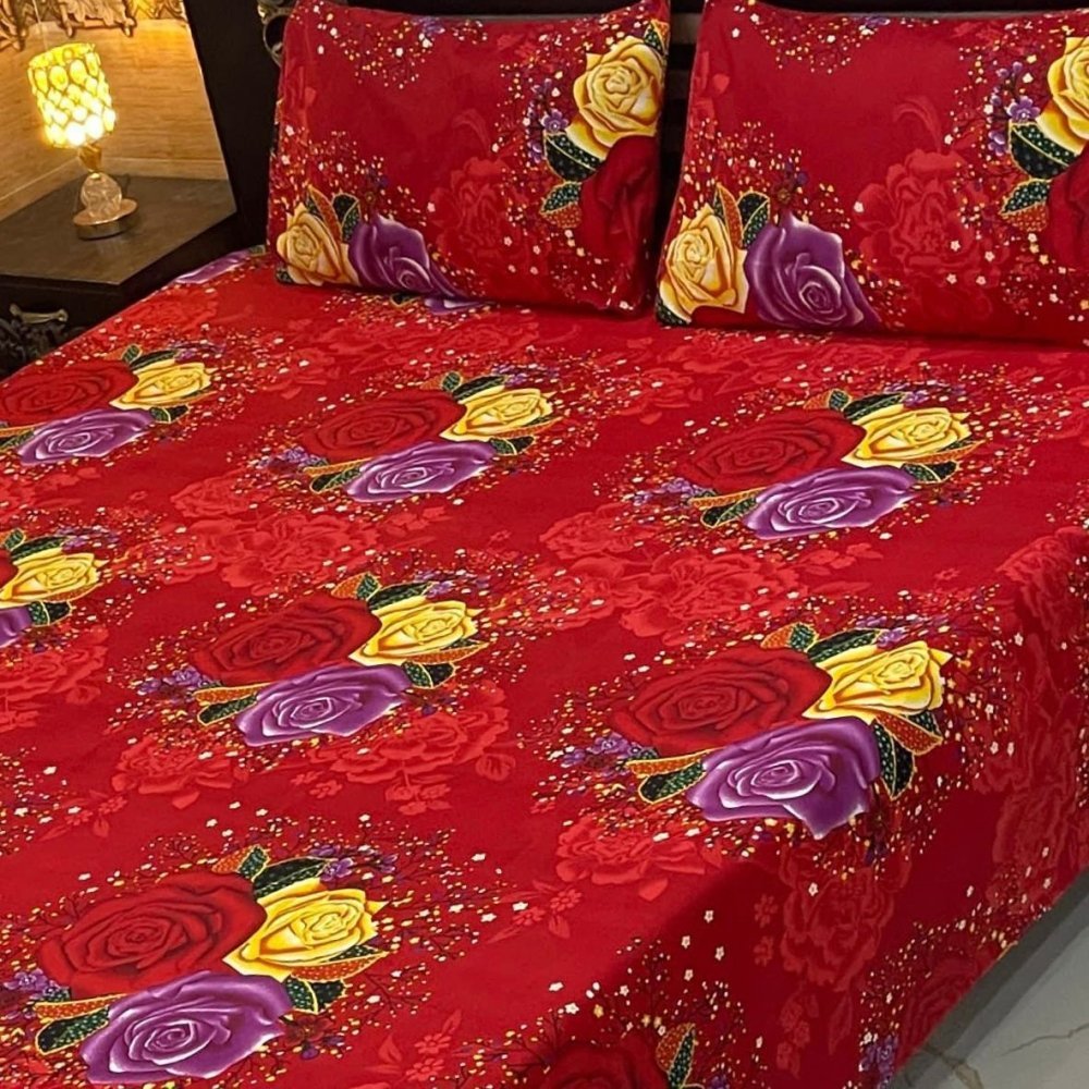 Premium Red Base Printed Bedsheet - myhomestore.com.pk
