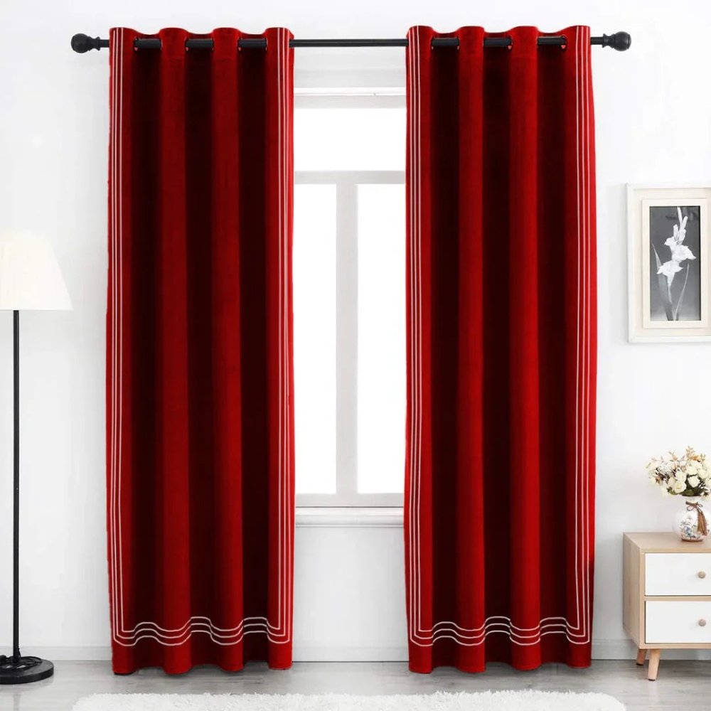 Premium Velvet Curtain With Baratta Embroidery - myhomestore.com.pk