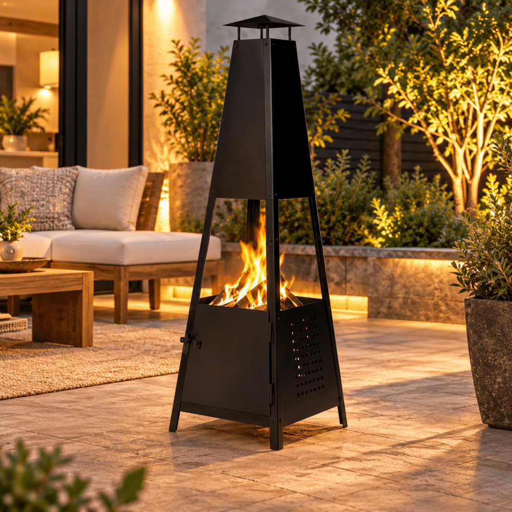 Pyramid Chiminea Log Burner Fire Pit - myhomestore.com.pk