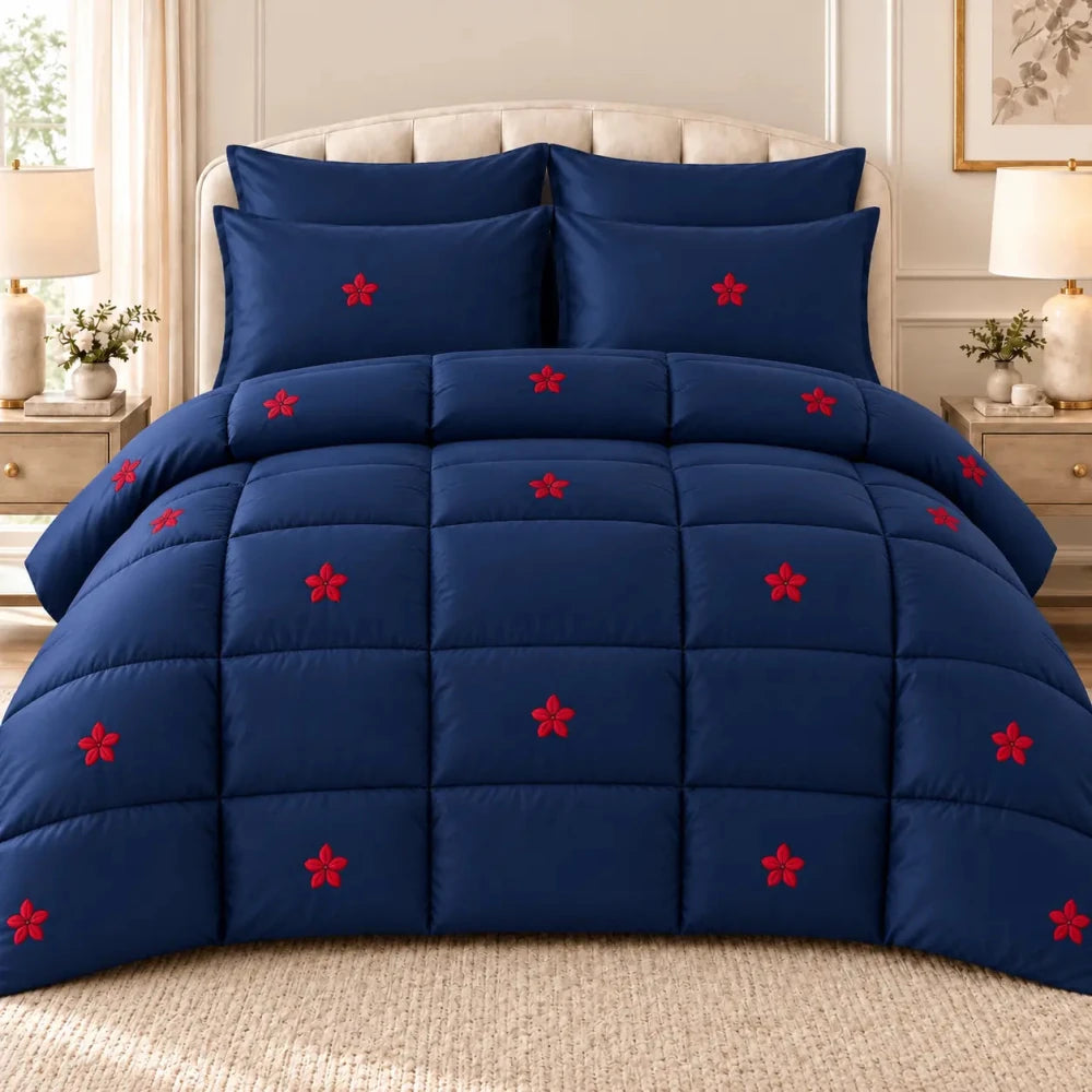 Red Floral Embroidered Comforter - King - myhomestore.com.pk