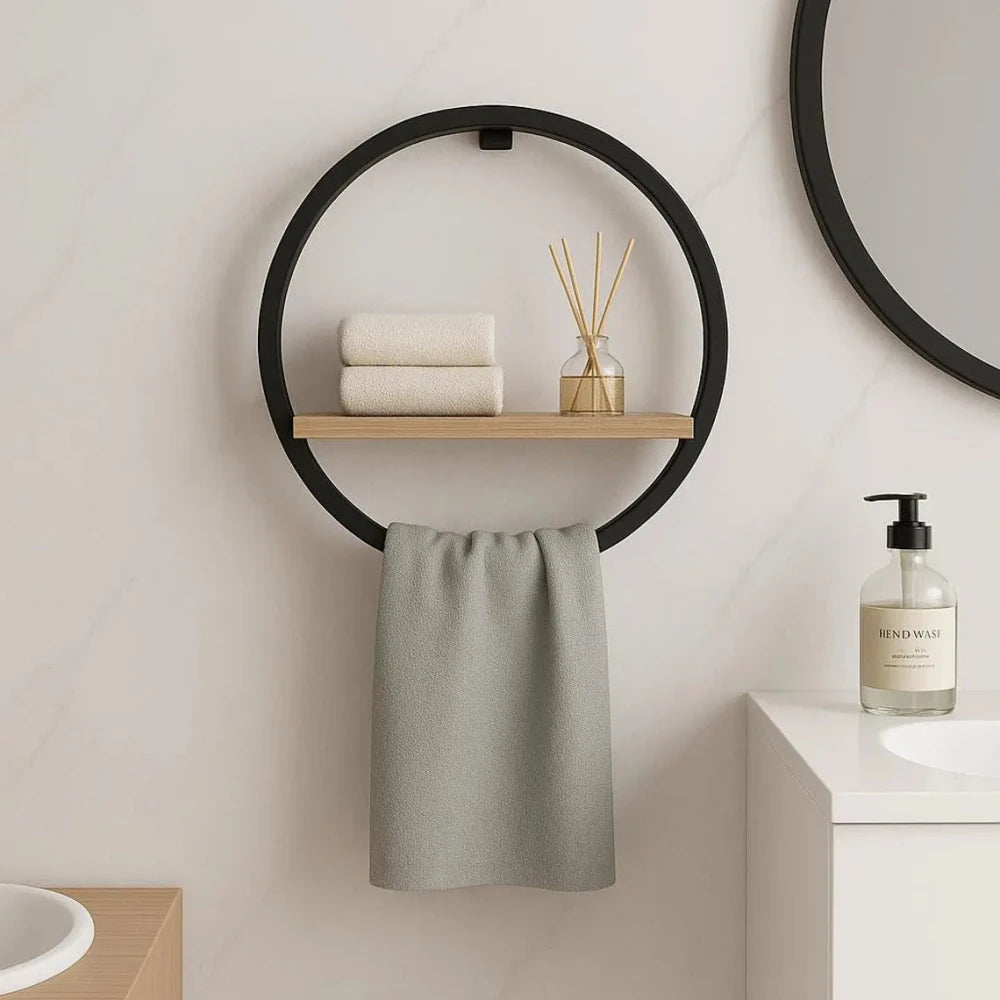 Round Towel Rack with Shelf , Wall Mounted Bathroom Organizer - myhomestore.com.pk