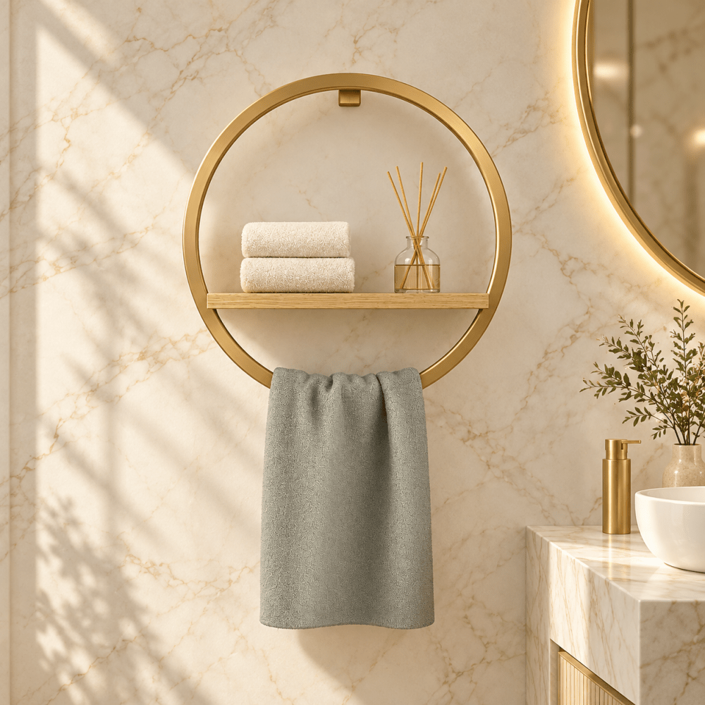 Round Towel Rack with Shelf , Wall Mounted Bathroom Organizer - myhomestore.com.pk