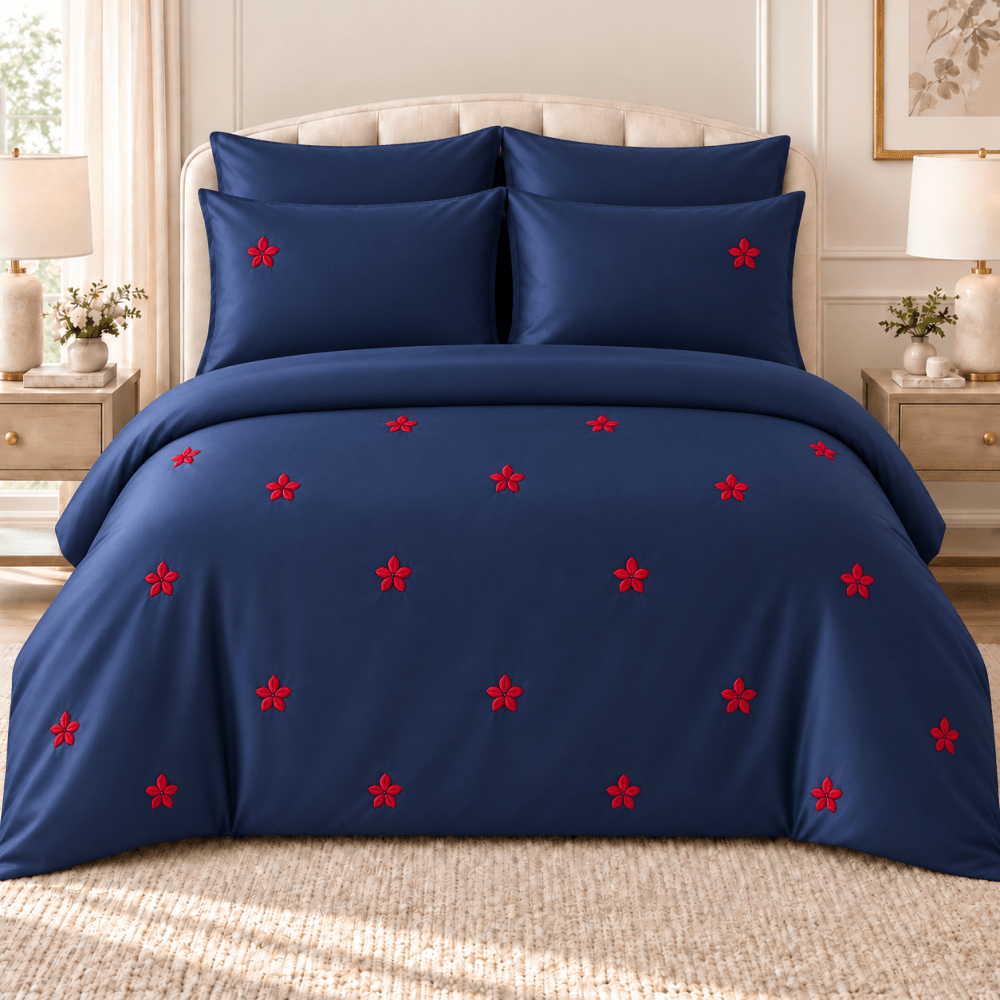 Royal Crimson Navy Blue Embroidered Bedding Set - myhomestore.com.pk