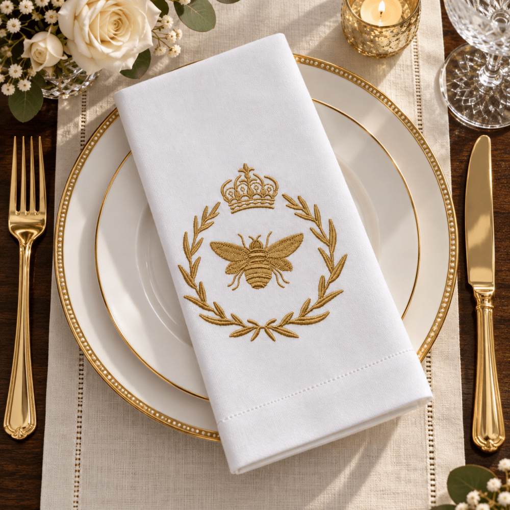 Royal Crown & Bee Embroidered Table Napkin - myhomestore.com.pk