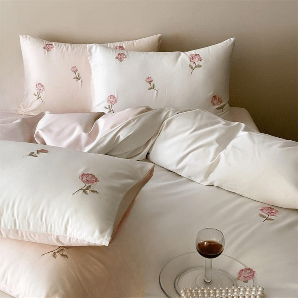 Royal Rose Satin Embroidery Duvet Set - myhomestore.com.pk