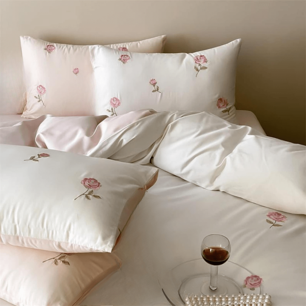 Royal Rose Satin Embroidery Duvet Set - myhomestore.com.pk