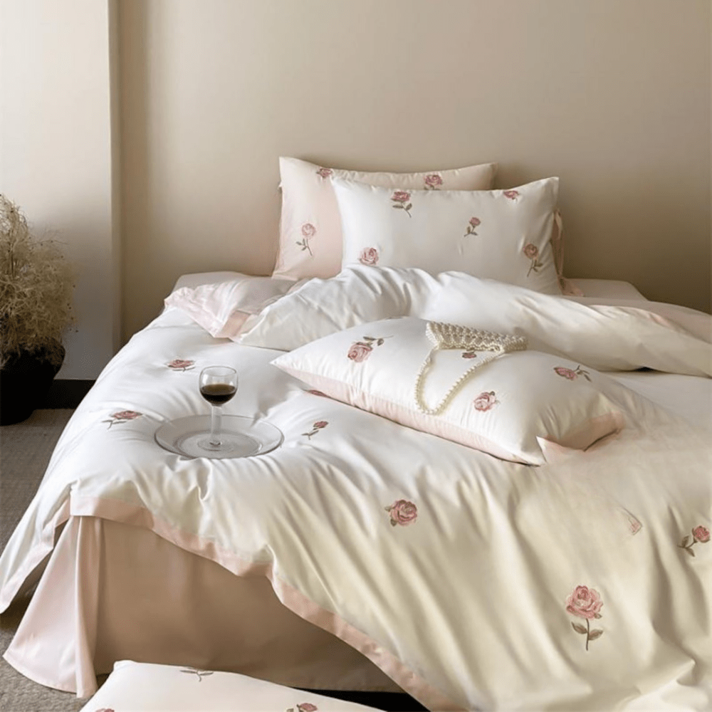 Royal Rose Satin Embroidery Duvet Set - myhomestore.com.pk
