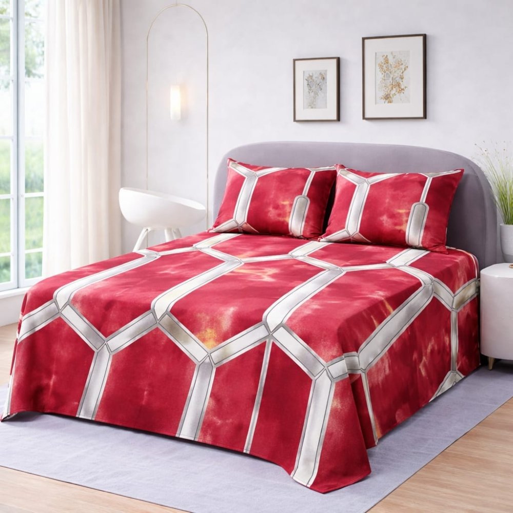 Ruby Grid Printed Bedsheet – King Size Bedding - myhomestore.com.pk