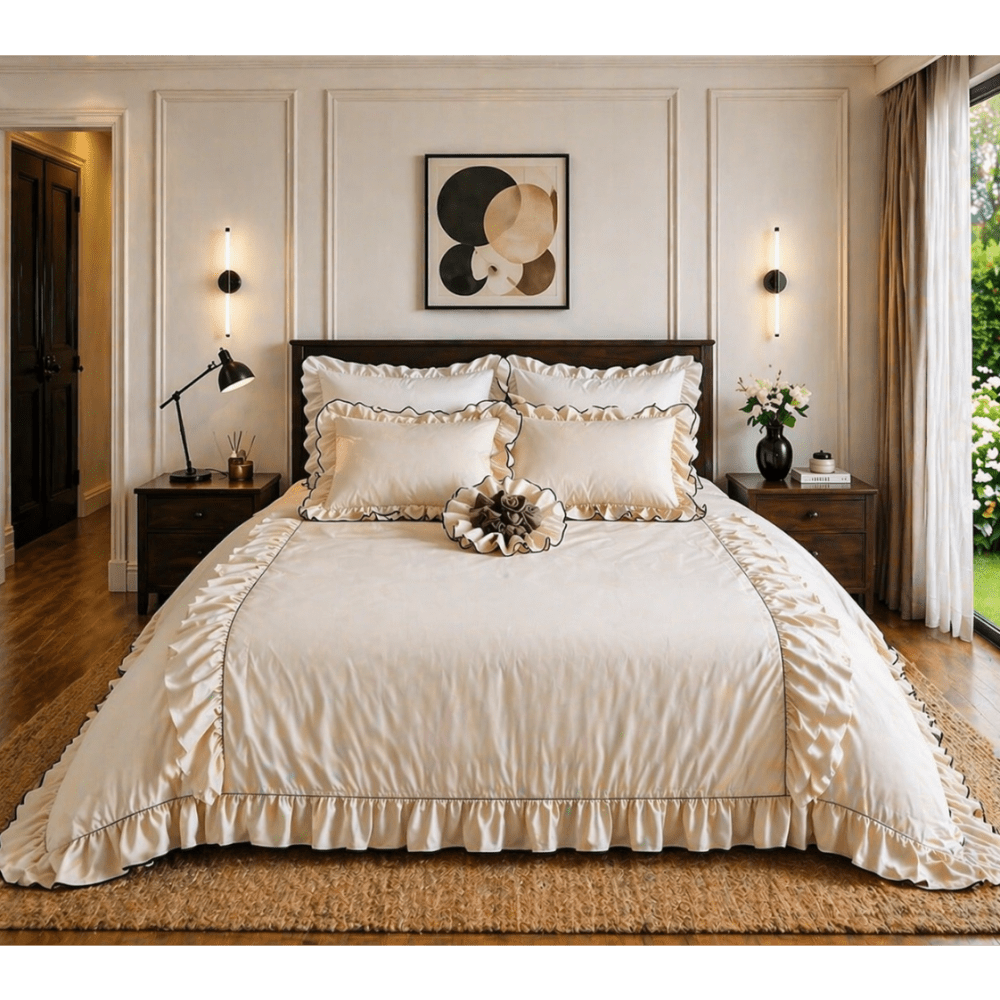 Ruffle Cotton Lace Duvet Set - myhomestore.com.pk