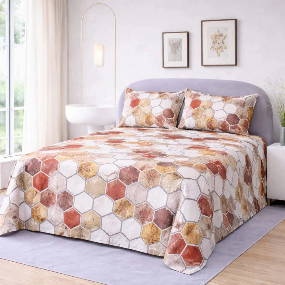 Rustic Honeycomb Printed Bedsheet - myhomestore.com.pk