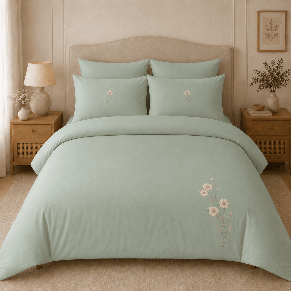 Sage Bloom Elegant Embroidered Bedding Set - myhomestore.com.pk