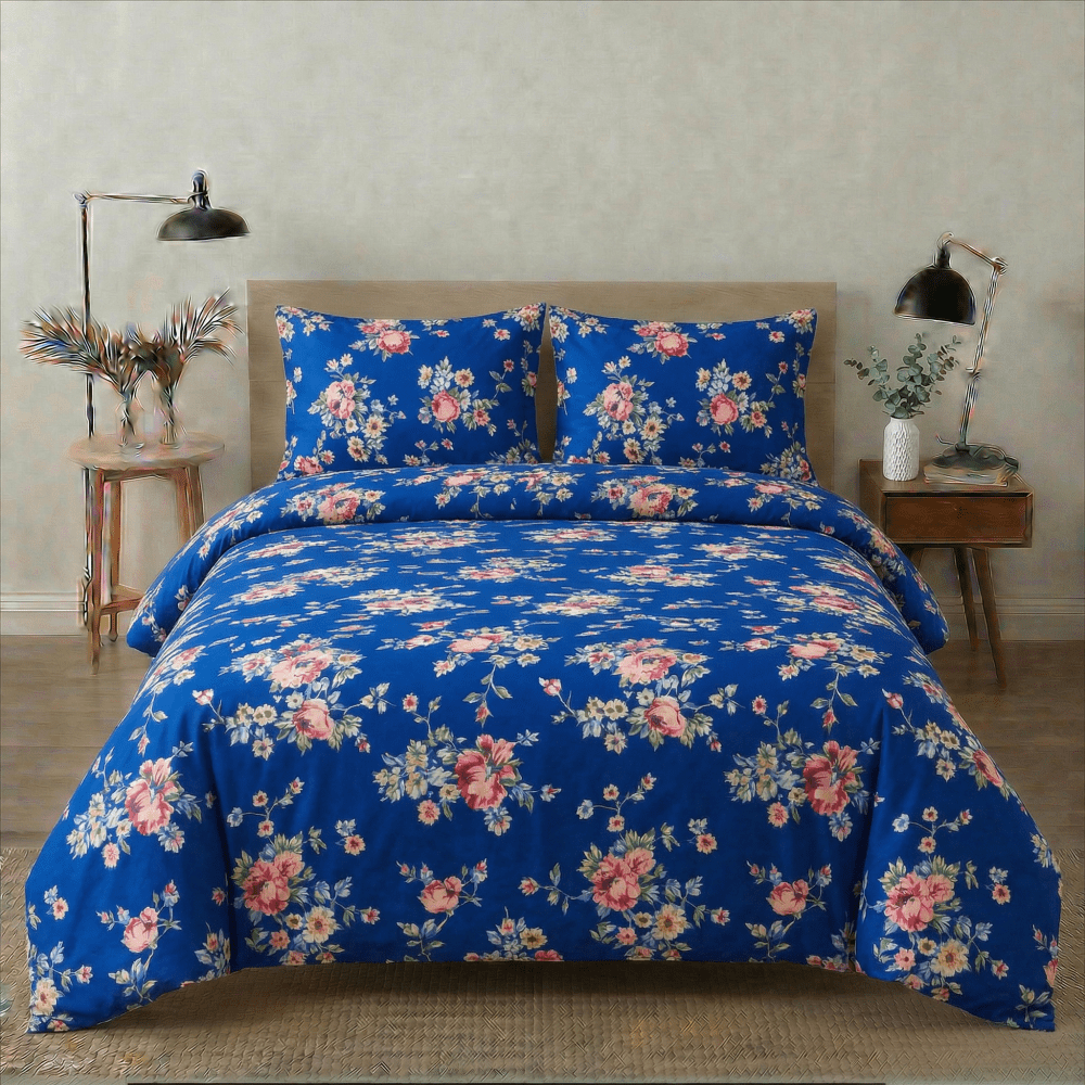 Sapphire Bloom Printed Bedsheet – King Size Bedding - myhomestore.com.pk