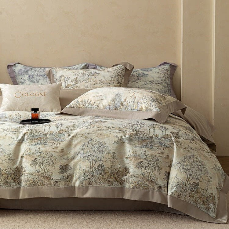 Serene Landscape Printed Duvet Set – Elegant Nature - Inspired Bedding with Soft Trim - myhomestore.com.pk