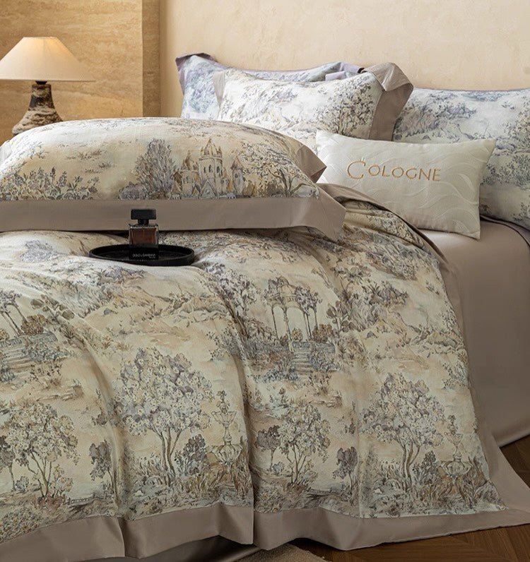 Serene Landscape Printed Duvet Set – Elegant Nature - Inspired Bedding with Soft Trim - myhomestore.com.pk
