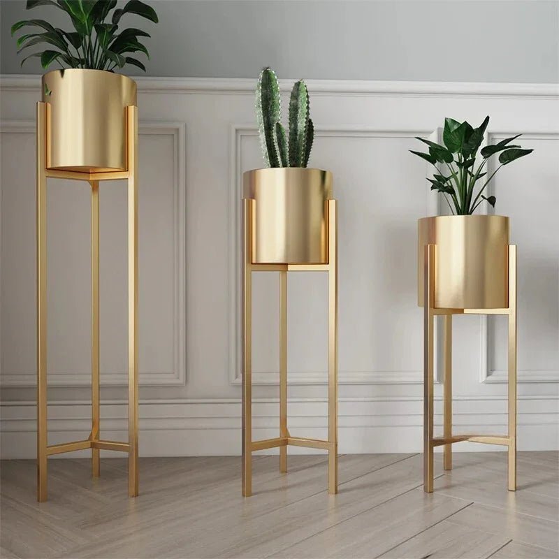 Simple Golden Flower Pot Stand (pack of 3) - myhomestore.com.pk