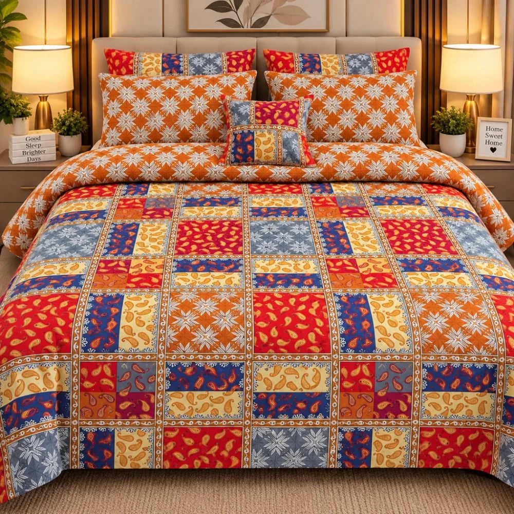 Soft Cotton Colorful Geometric 7Pc Bedspread Set - myhomestore.com.pk