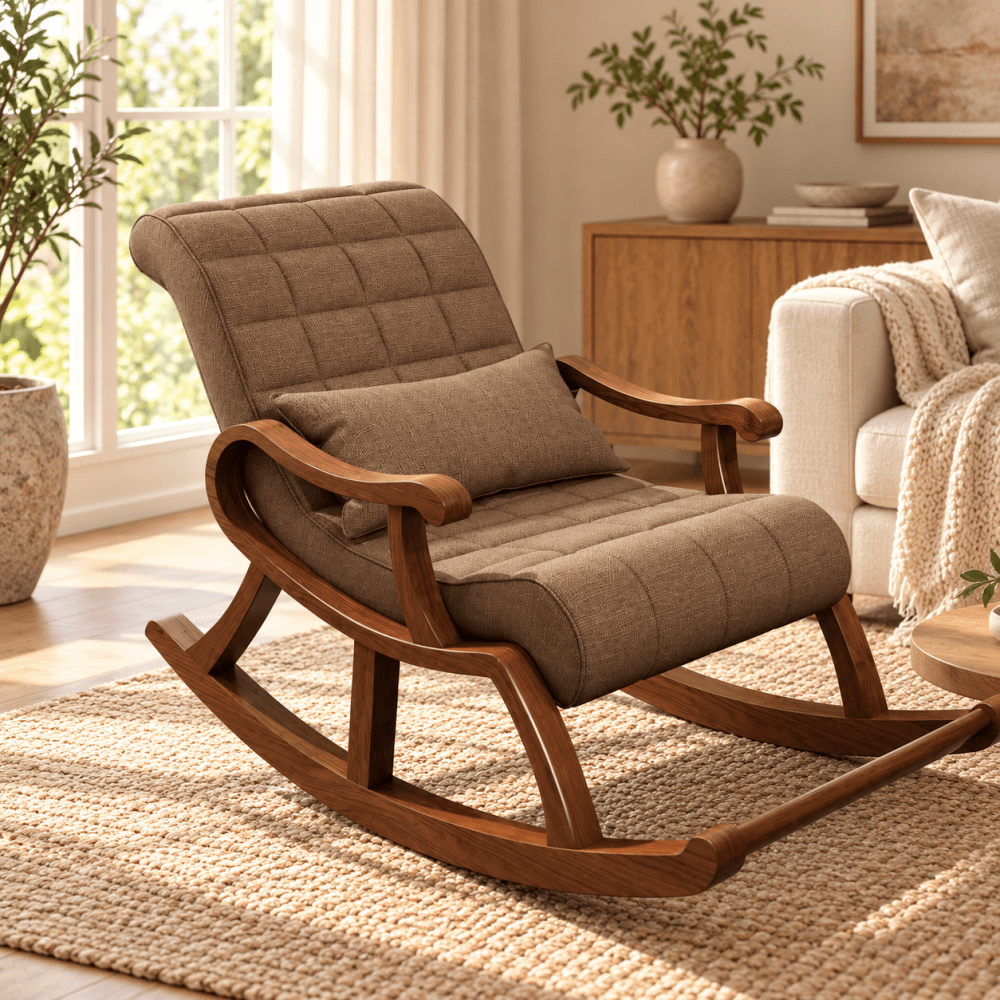 Solid Wood Rocking Chair with Memory Foam Cushion - myhomestore.com.pk