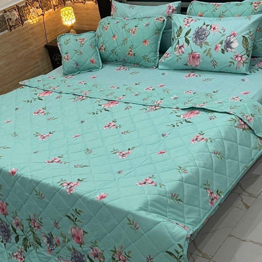 Stylish Bedroom Printed Bedspread Set – 7 Pcs - myhomestore.com.pk